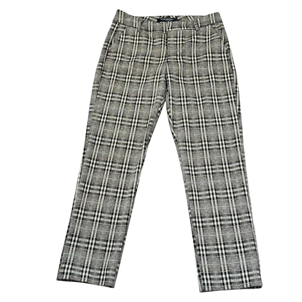 Liverpool Kelsey Pants Womens Size 4/27 Black + Tan Flecked Stretch Brown Plaid